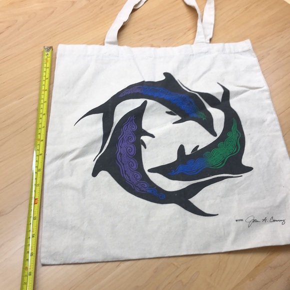 100% Cotton Three Dolphins in a Circle Tote Bag - Picture 7 of 7